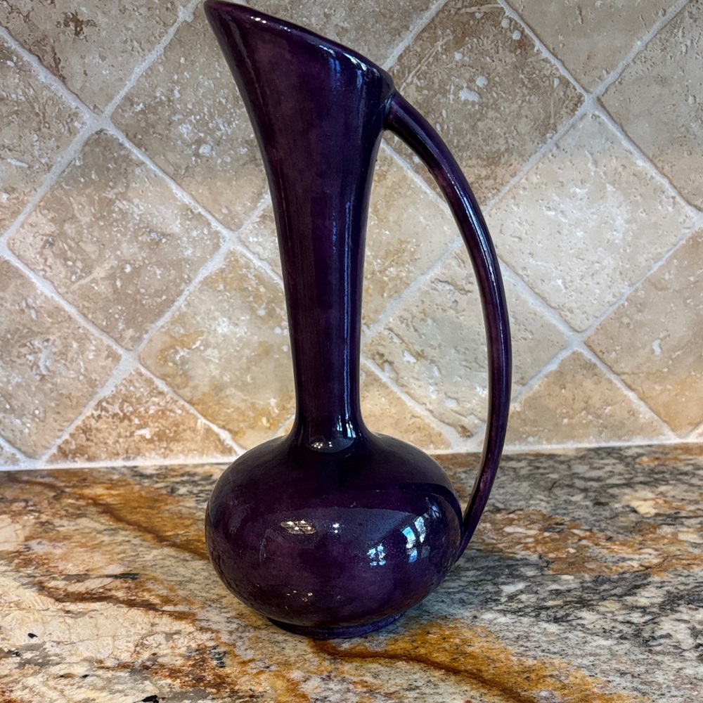 Vintage Amethyst Colored Ceramic Decorative Ewer Pitcher/Vase